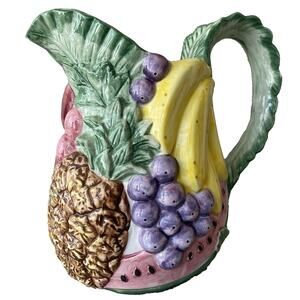 Vintage 1988 Fitz & Floyd Calypso Fruit Ceramic Pitcher 1.75 Quart Hand Painted